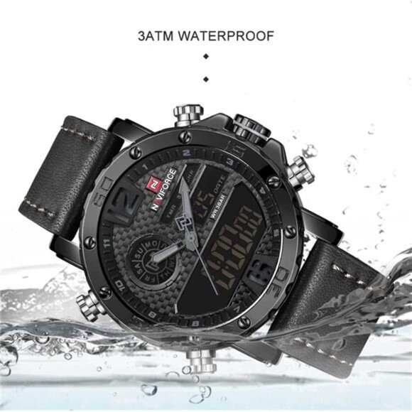 Mens Waterproof Sport Watches Leather Digital AnalogWatch Luxury Casual DualTime - Picture 5 of 7